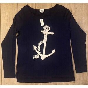 NWT Old Navy Womens Thin Sweater Anchor Navy Large Preppy Resort Beachy